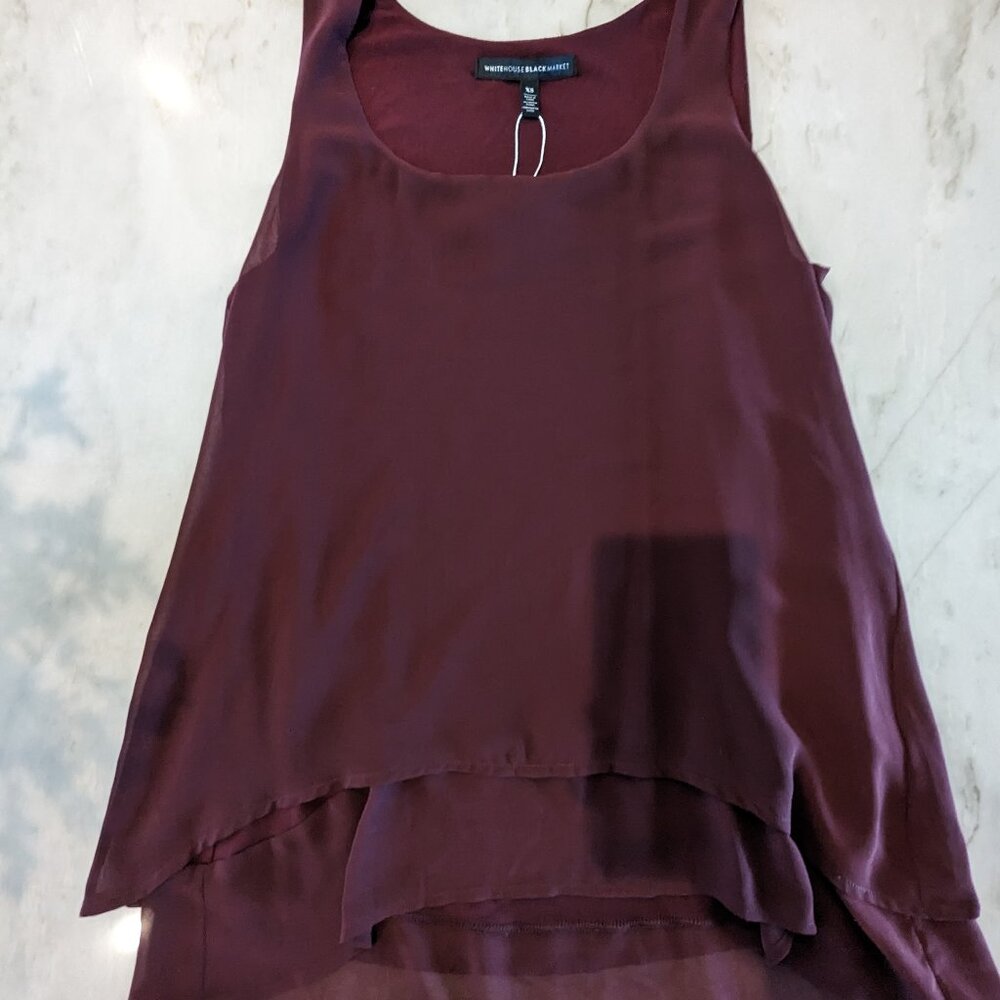 #112 White House Black Market - Maroon Chiffon Layered Blouse Top - Sleeveless